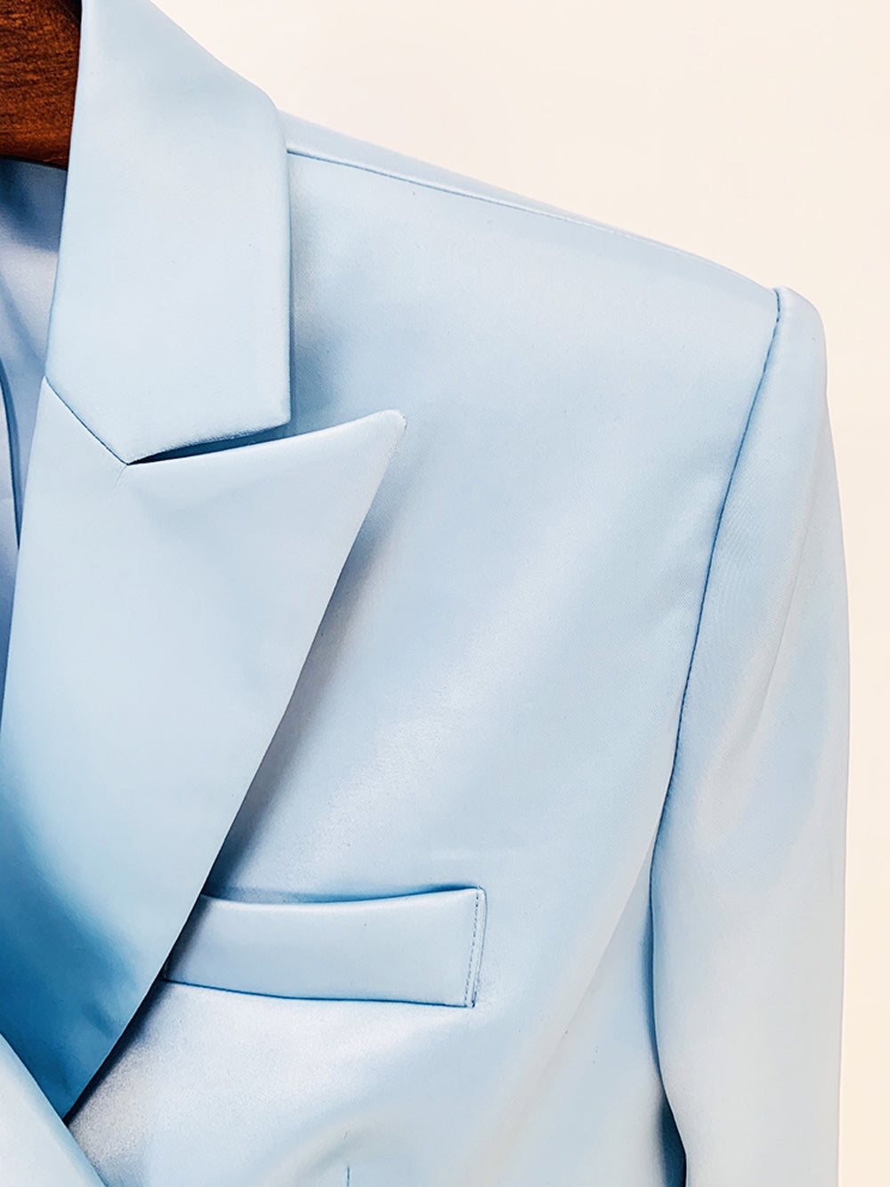 Light Blue Cropped Blazer and Belted Shorts Set