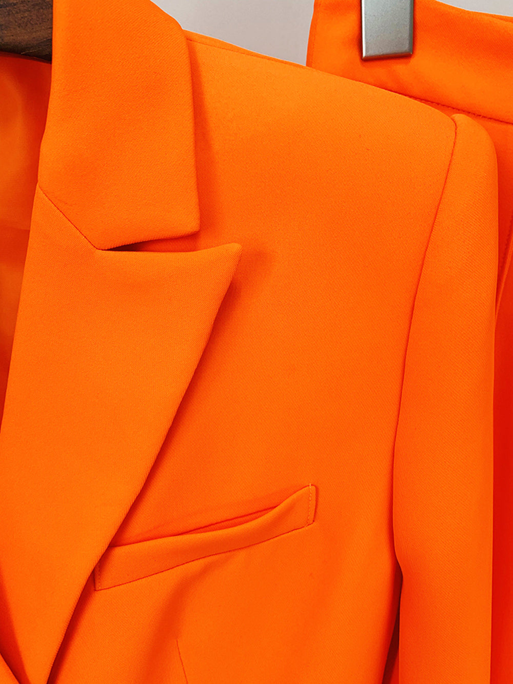 Orange Peak Lapel Double-Breasted Blazer Skinny Pants Set