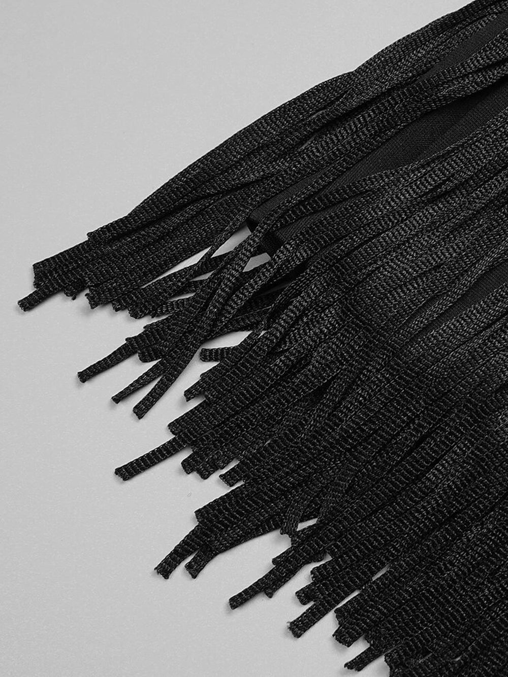 Black Strapless Feather Beaded Applique Fringe Bodycon Mini Dress