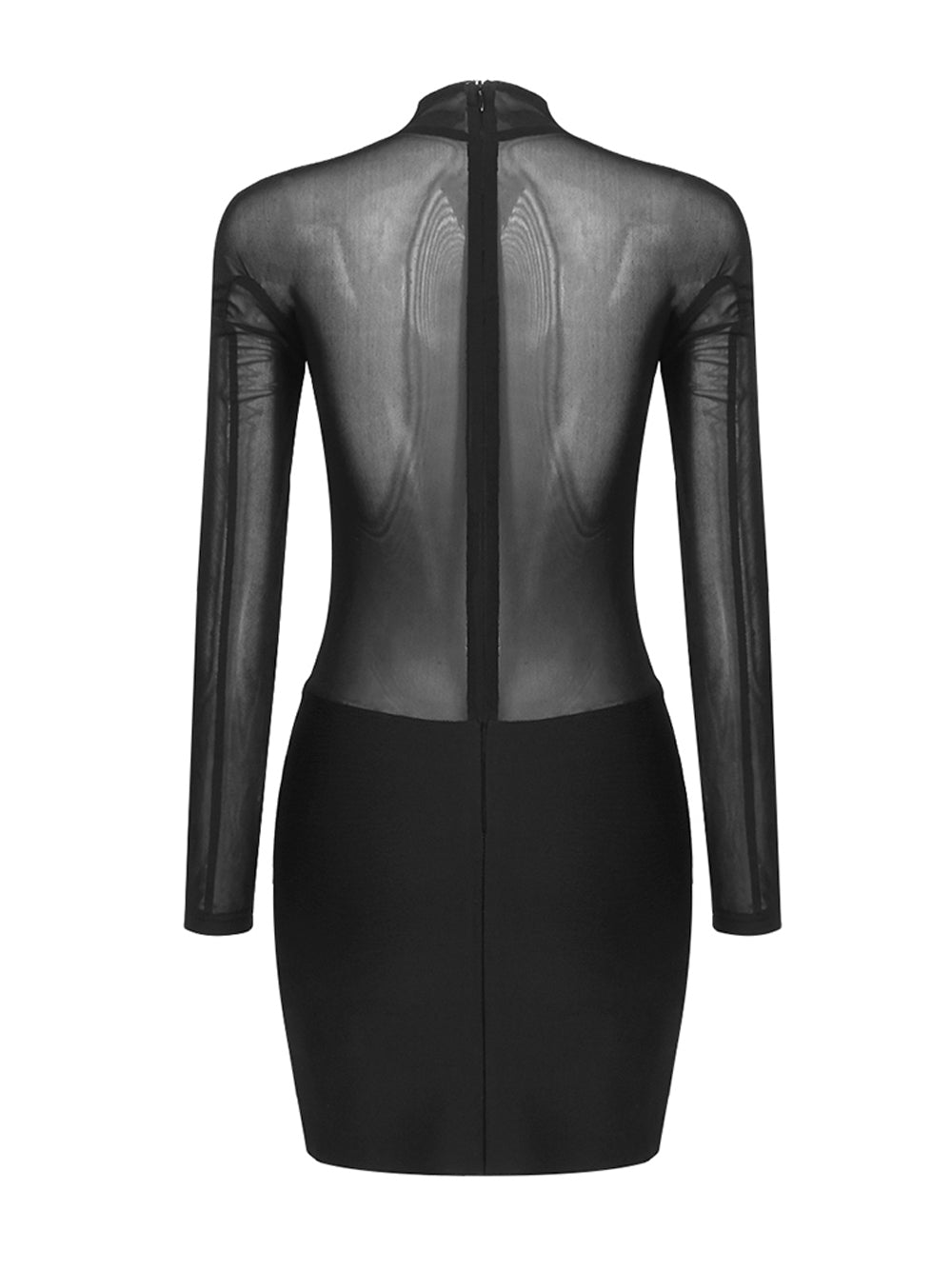 Black Mock Neck Mesh Illusion Corset Long Sleeve Bodycon Mini Dress