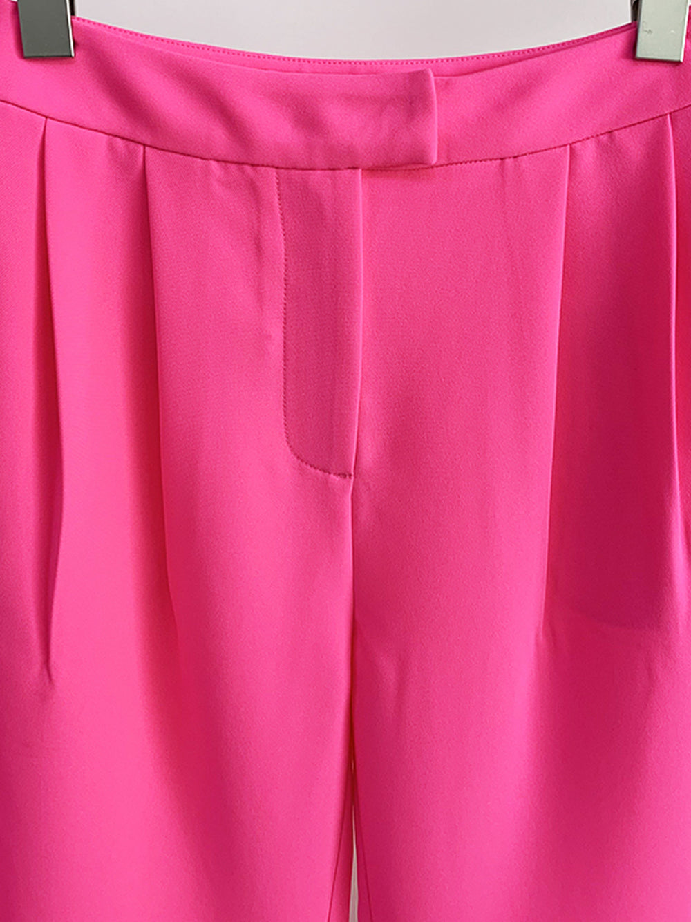 Fuchsia Peak Lapel Plunge Blazer and Flared Pants Set