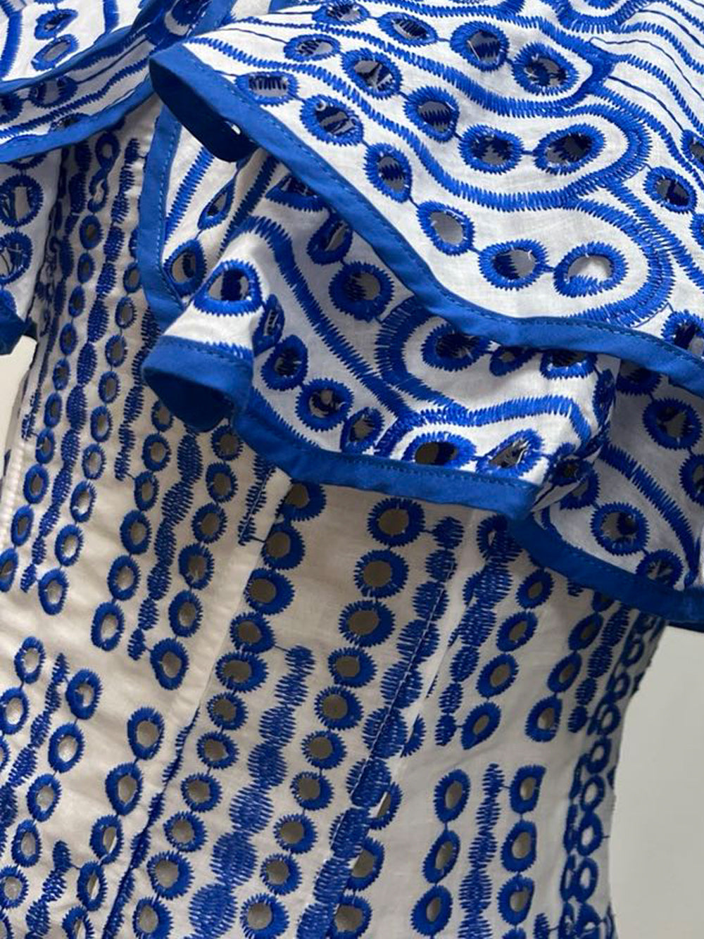 Off-Shoulder Ruffle Eyelet Embroidered Scallop Hem Flared Mini Dress 15