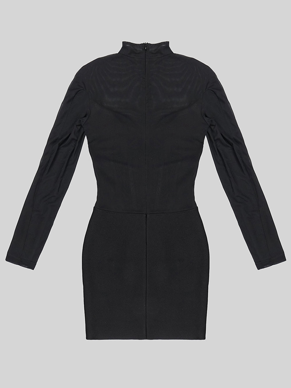 Black Mock Neck Mesh Illusion Corset Long Sleeve Bodycon Mini Dress