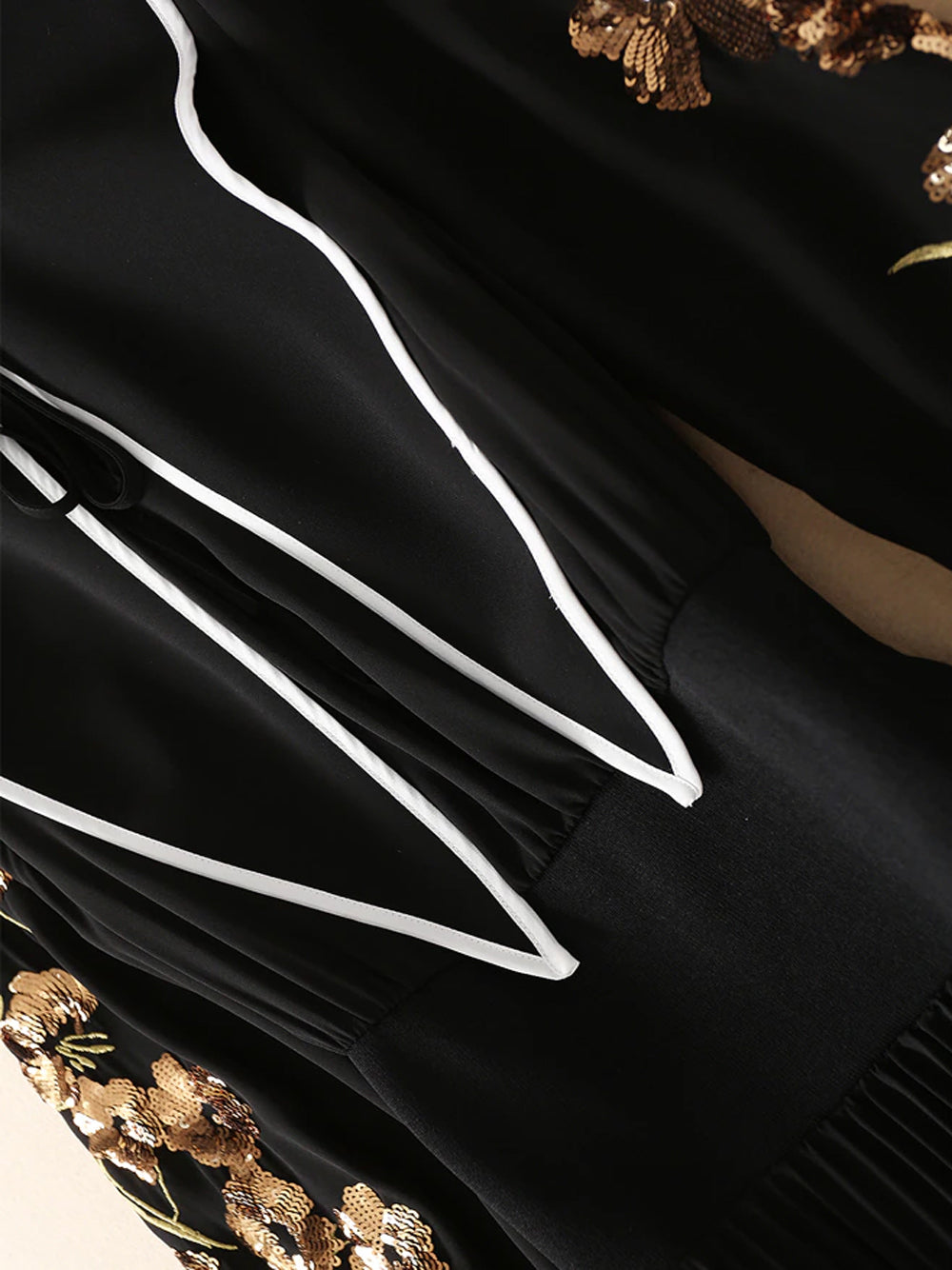 Black Tie Neck Floral Embroidered Sleeve Pleated Handkerchief Hem Maxi Dress 8