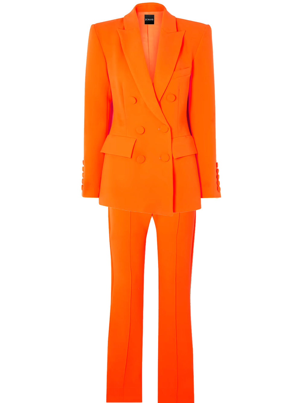 Orange Peak Lapel Double-Breasted Blazer Skinny Pants Set