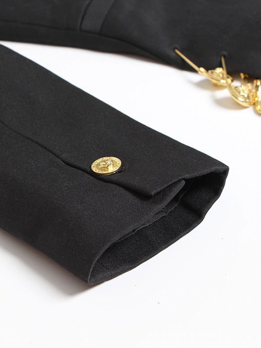 Black Peak Lapel Safety Pin Embellished Single Button Blazer 17