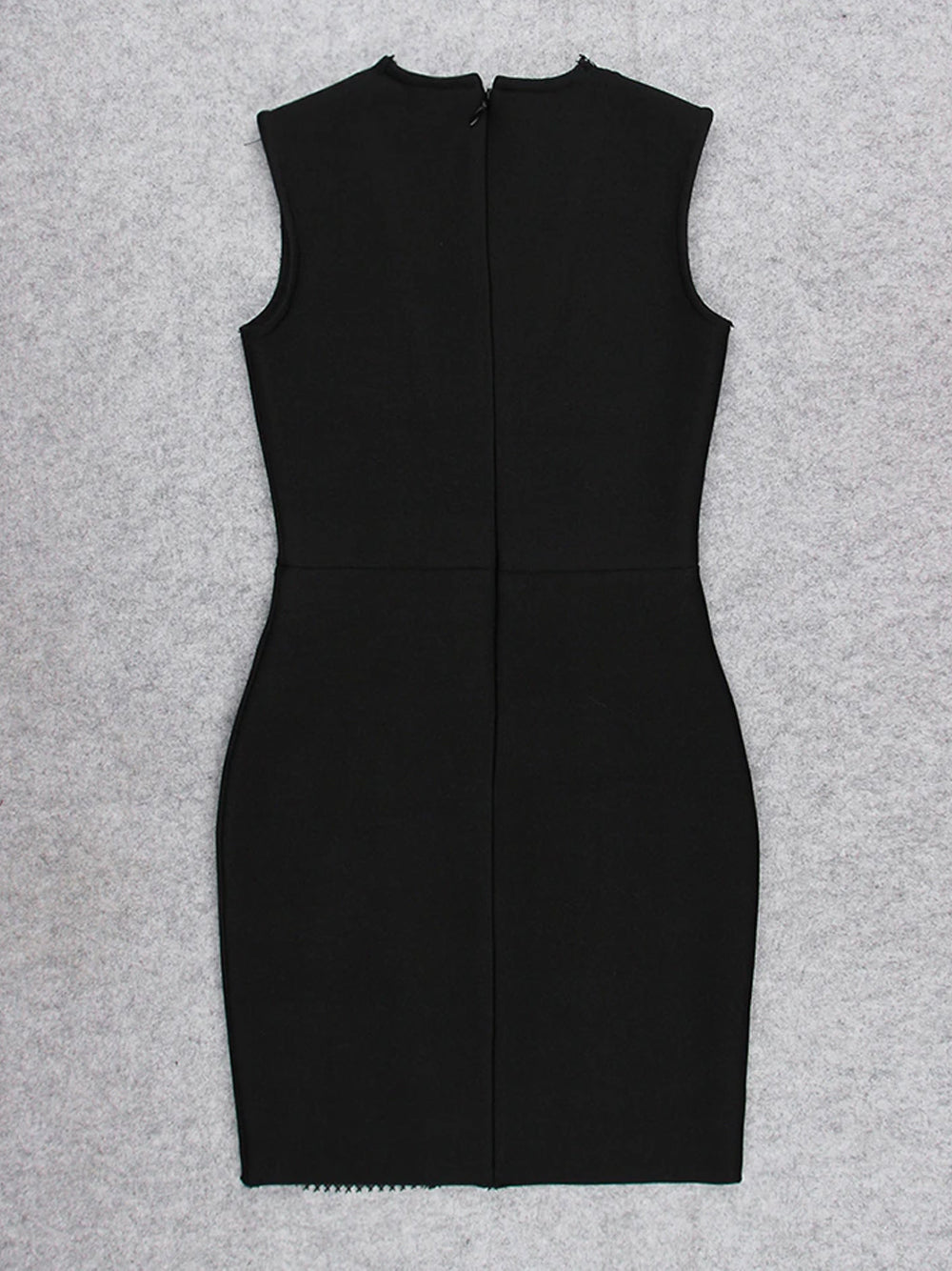 Black High Neck Rhinestone Mesh Insert Sleeveless Bodycon Mini Dress