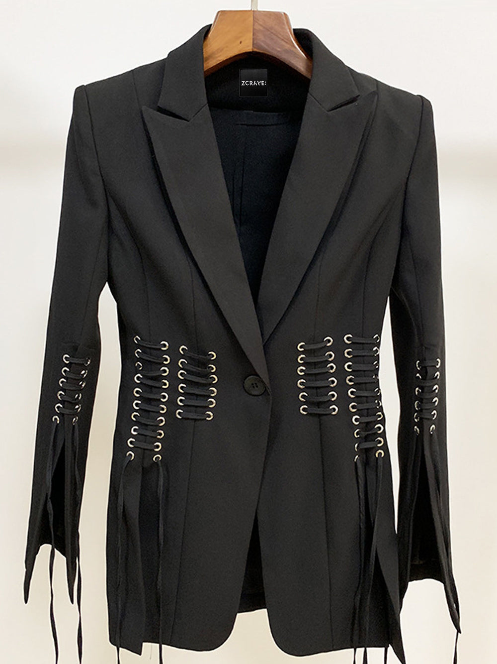 Lapel Collar Lace-Up Corset Waist Split Sleeve Blazer 12