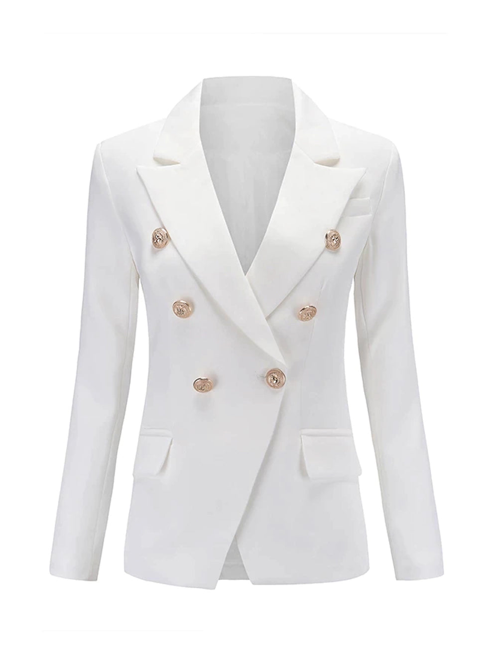 White Peaked Lapel Gold Button Double Breasted Blazer 4