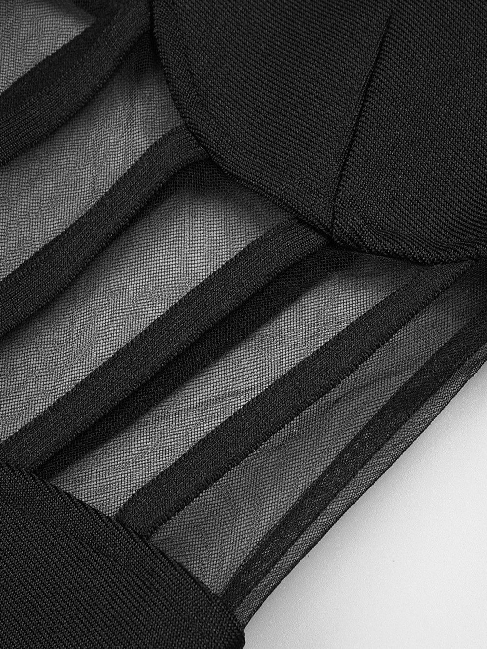 Black Long Sleeve Mesh Corset Illusion Cutout Bodycon Maxi Dress
