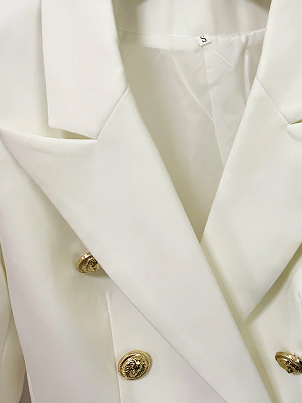 White Peaked Lapel Gold Button Double Breasted Blazer 11