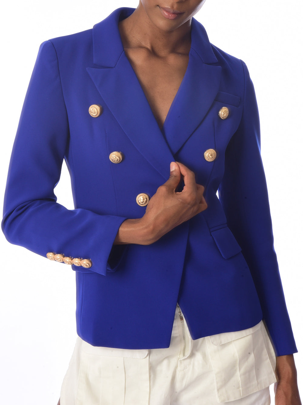 Blue Peak Lapel Double-Breasted Gold Button Blazer 6