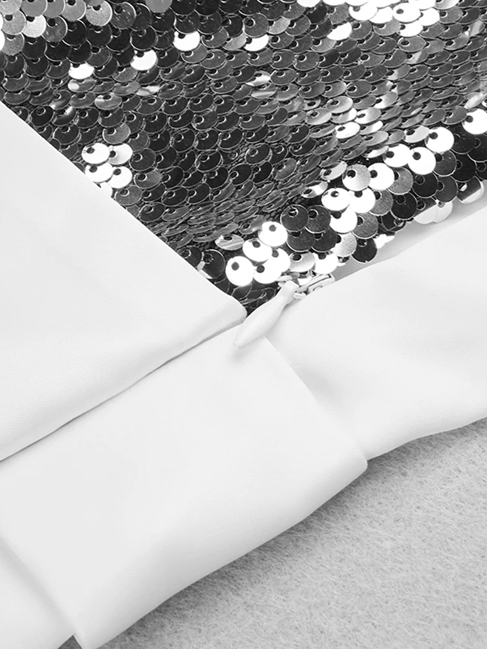 White One-Shoulder Sequin Panel Asymmetric Blazer Bodycon Mini Dress