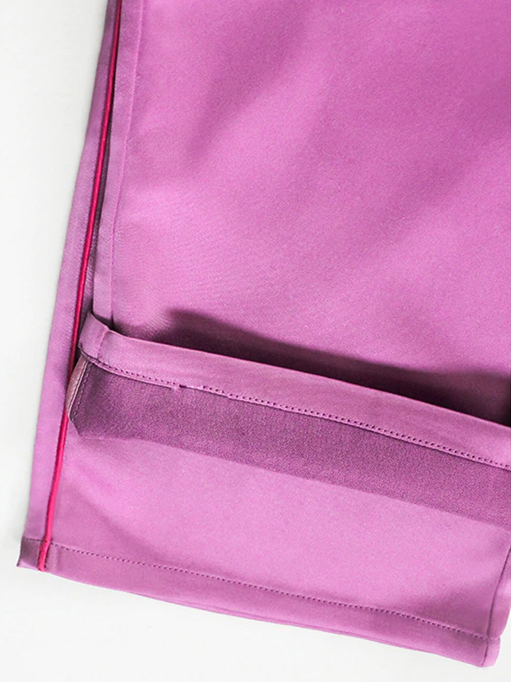 Pink Contrast Piping Tasseled Belt Satin Blazer and Pants Set