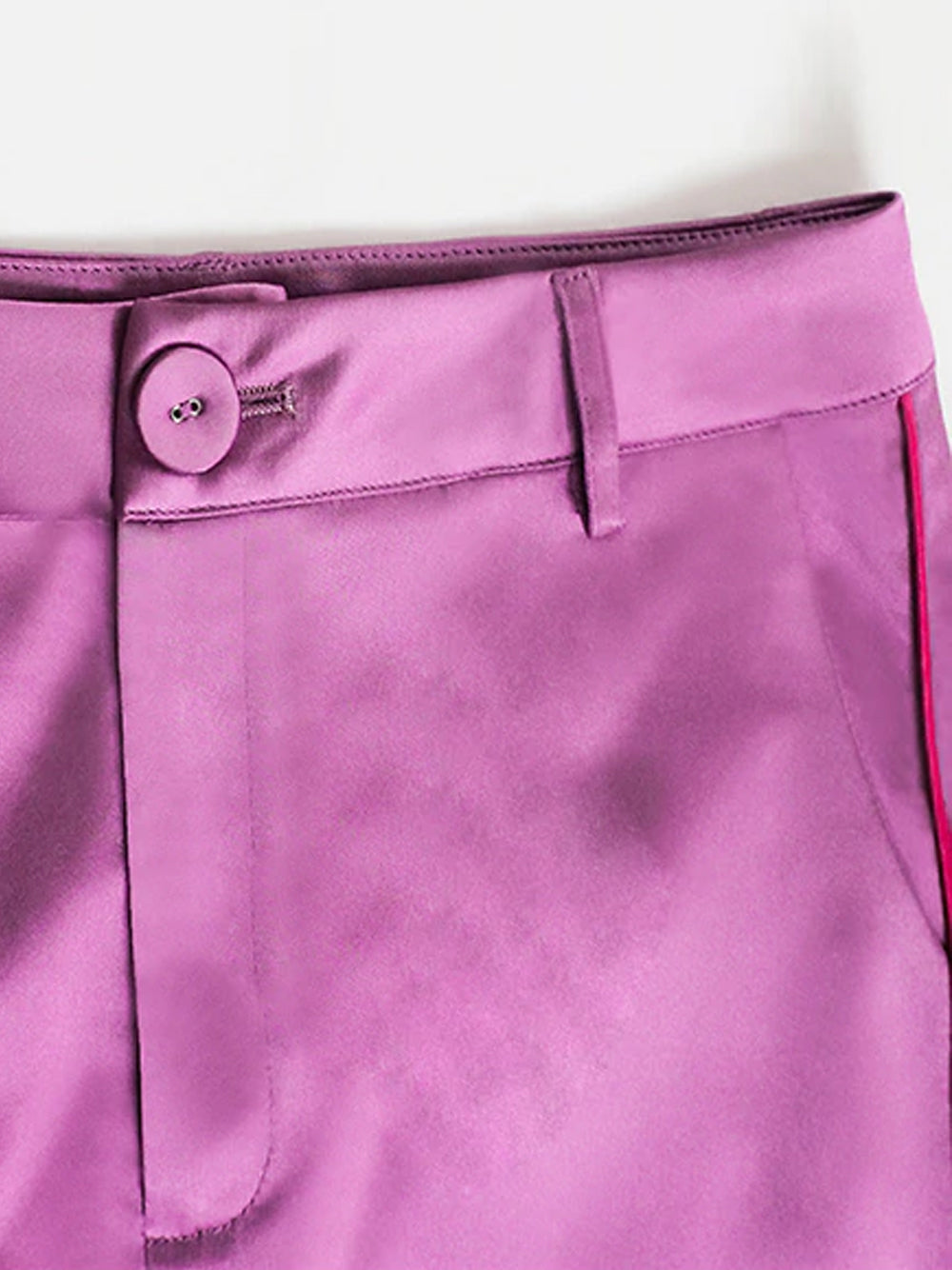 Pink Contrast Piping Tasseled Belt Satin Blazer and Pants Set