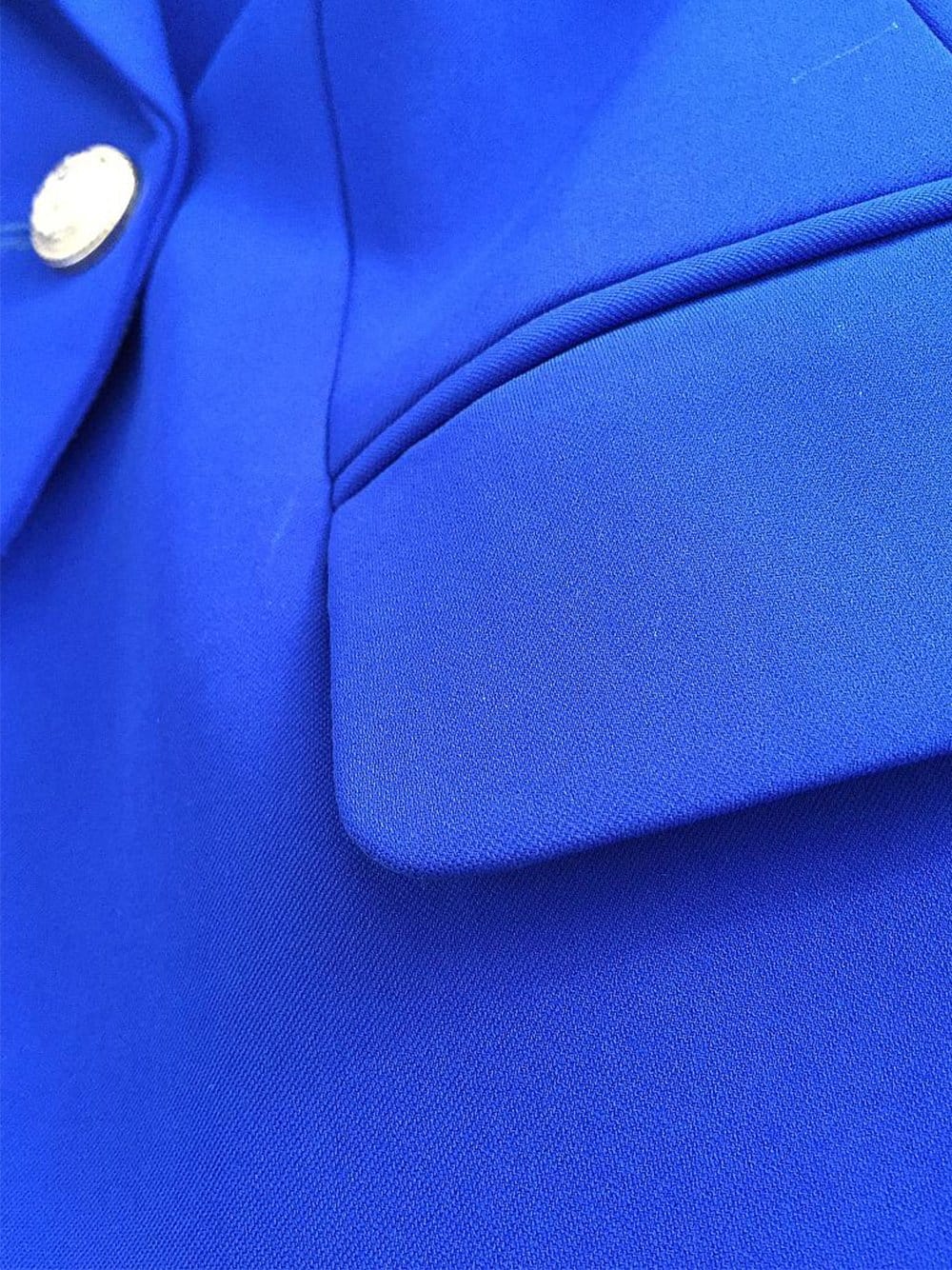 Blue Peak Lapel Double-Breasted Gold Button Blazer 12
