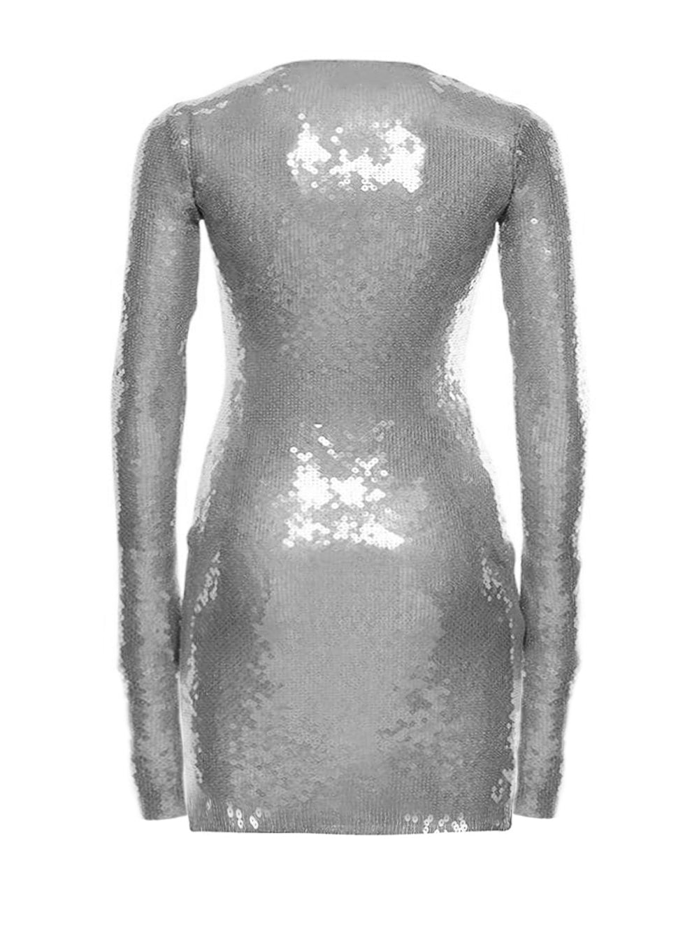 Silver Plunge Neck Sequin Long Sleeve Bodycon Mini Dress