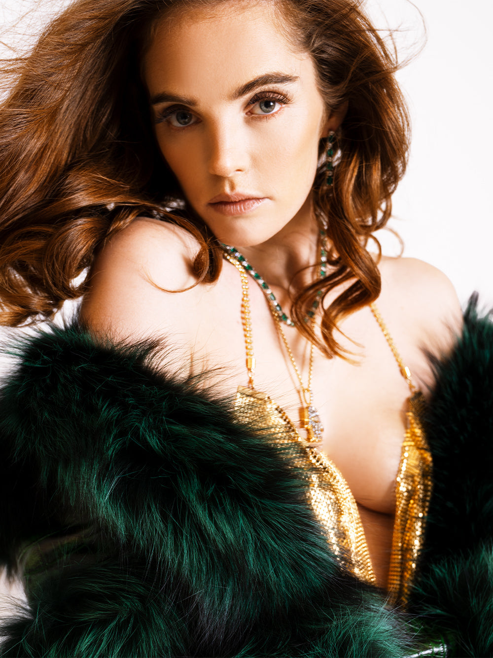 Dark Green Fluffy Fur Croc Leather Panel Cropped Jacket