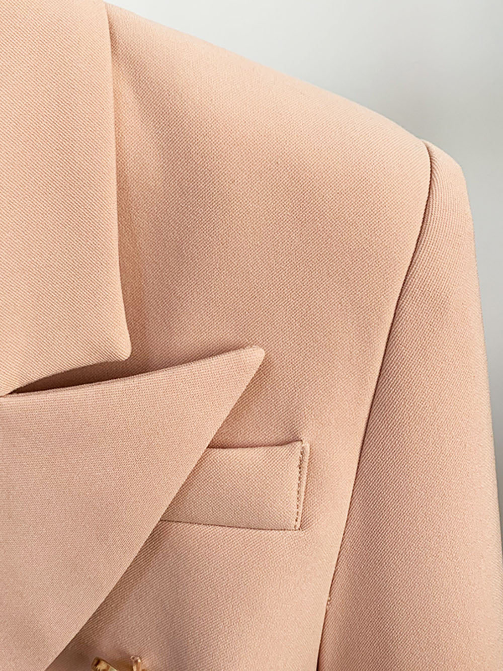 Beige Peak Lapel Gold Button Double Breasted Slim Blazer 7