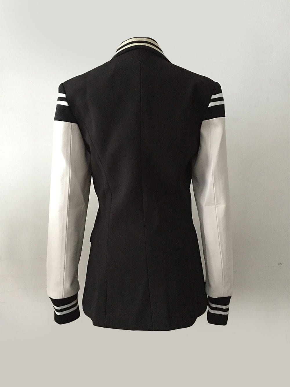 B&w Double-Breasted Gold Button Varsity Sleeve Contrast Blazer