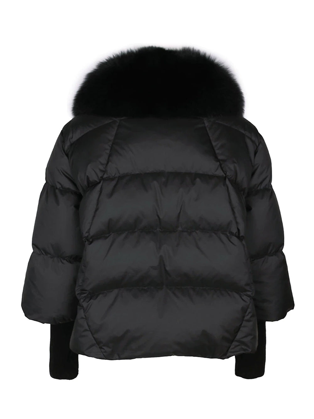 Black Fur Shawl Collar Knit Cuff Puffer Jacket