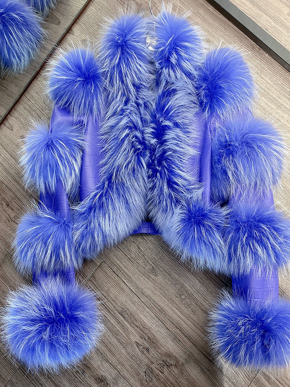 Purple Fur Trim Collar Croc Leather Cropped Jacket