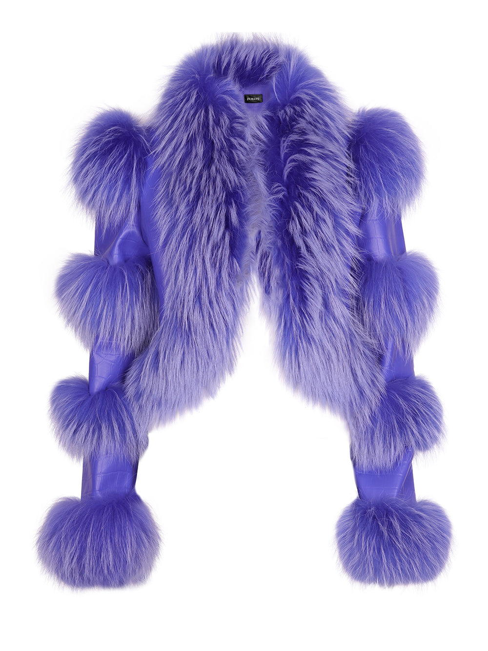 Purple Fur Trim Collar Croc Leather Cropped Jacket