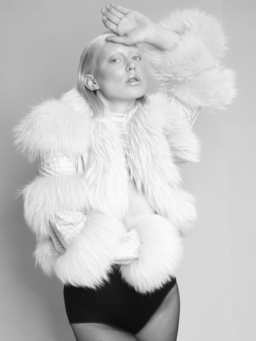 White Faux Fur Trim Croc-Embossed Leather Cropped Jacket 6