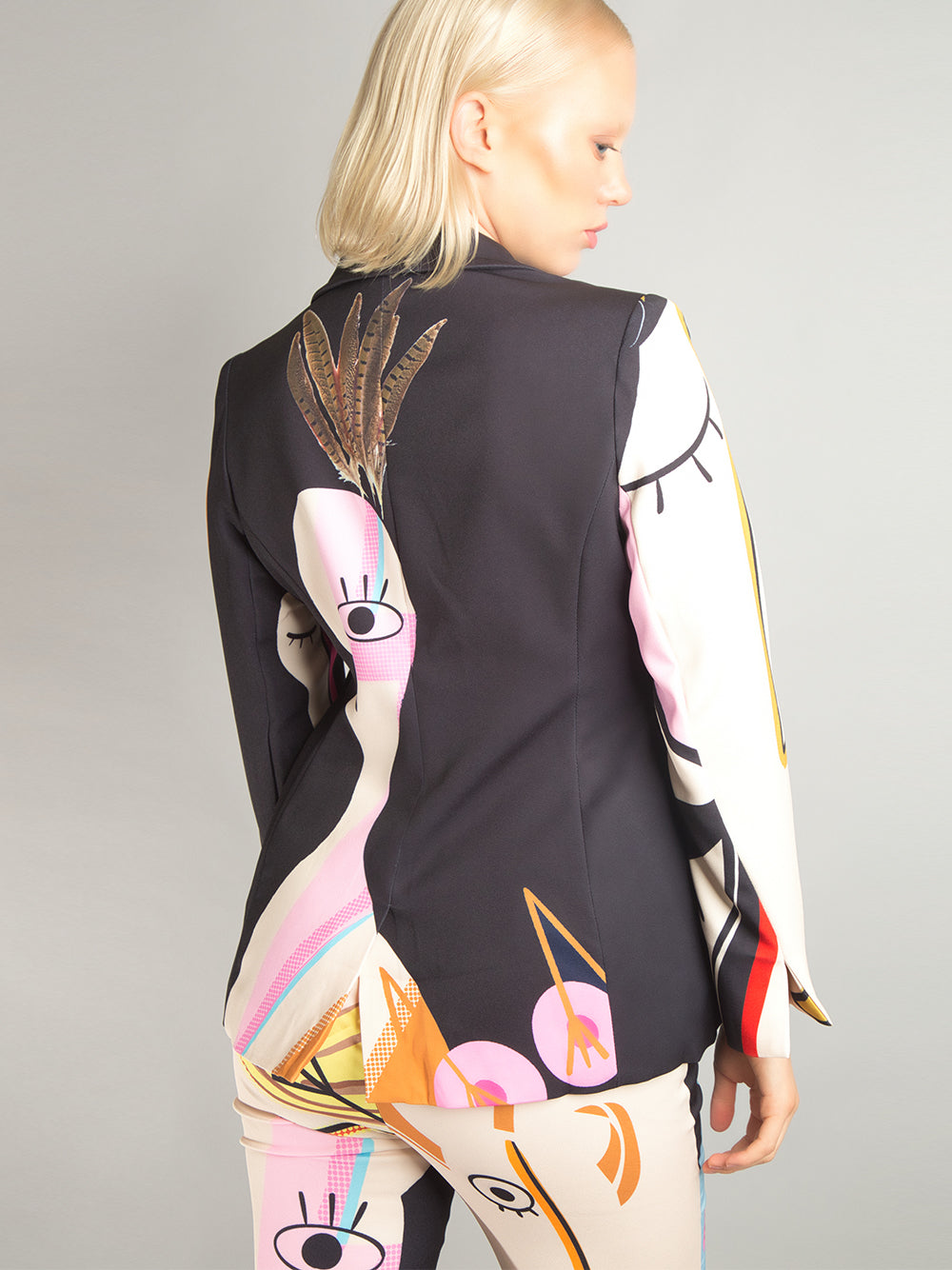 Black Abstract Art Print Blazer And Pants Matching Set