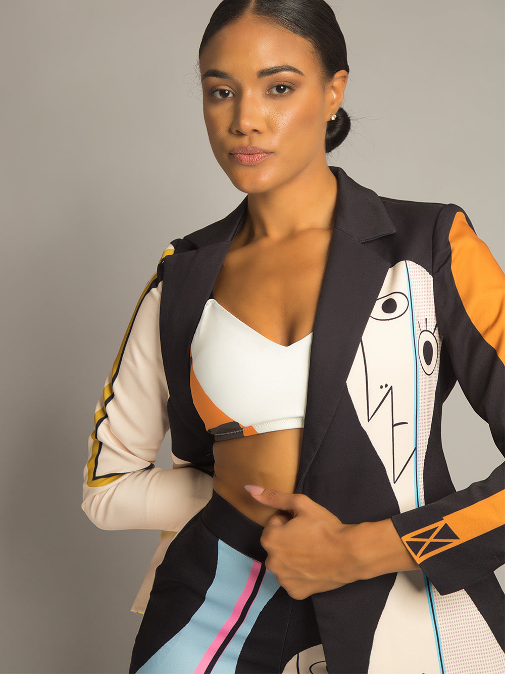 Black Abstract Art Print Blazer And Pants Matching Set