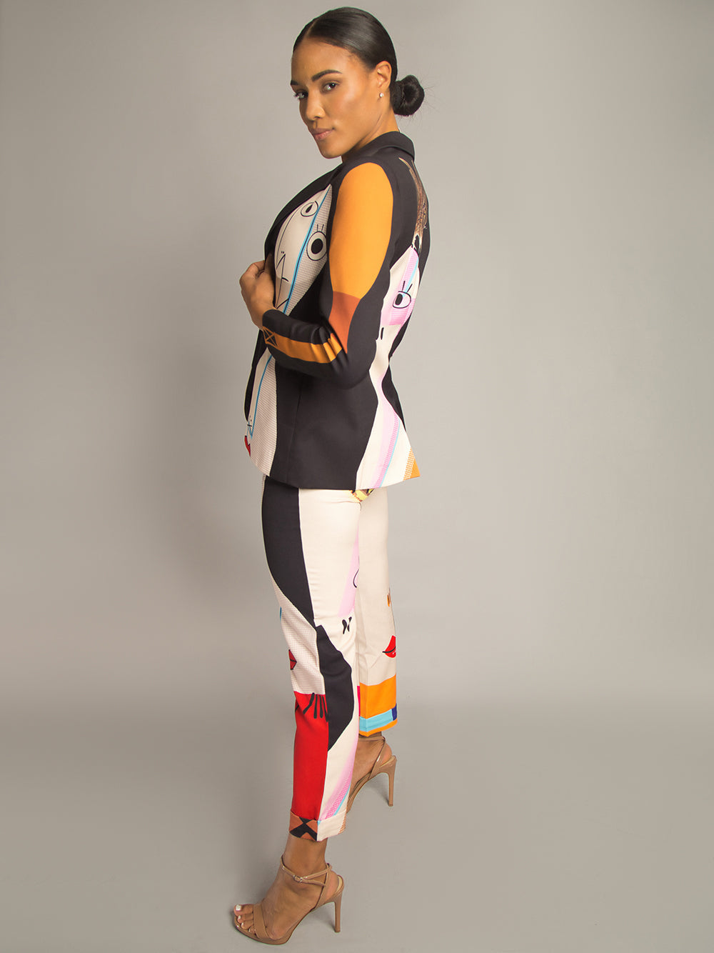Black Abstract Art Print Blazer And Pants Matching Set