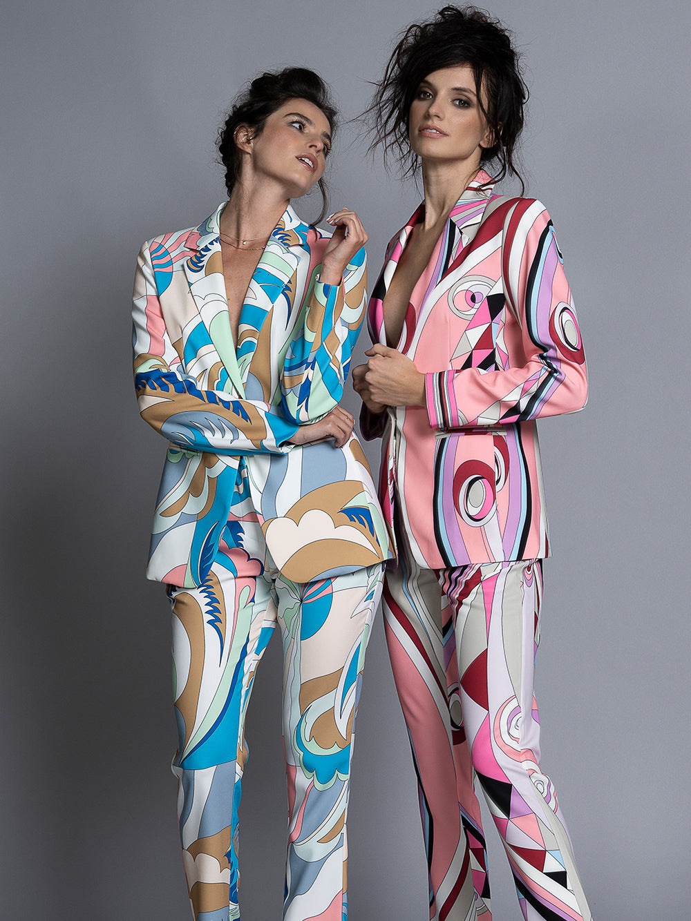 Pink Geometric Abstract Print Blazer and Pants Set 11