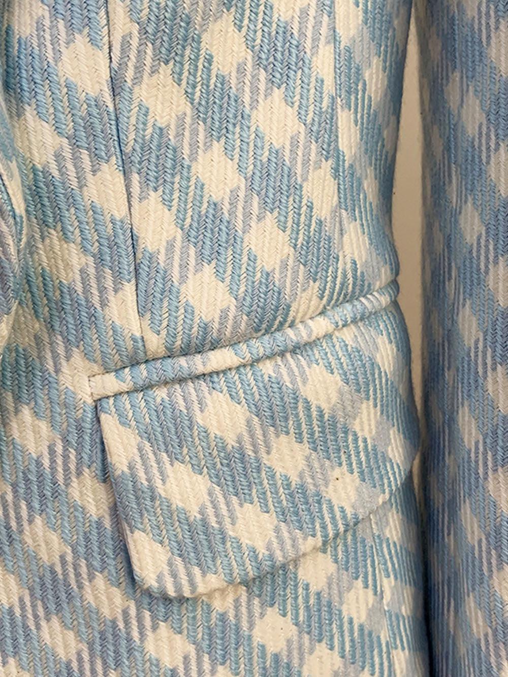 Blue Peak Lapel Double Breasted Gold Button Gingham Tweed Blazer