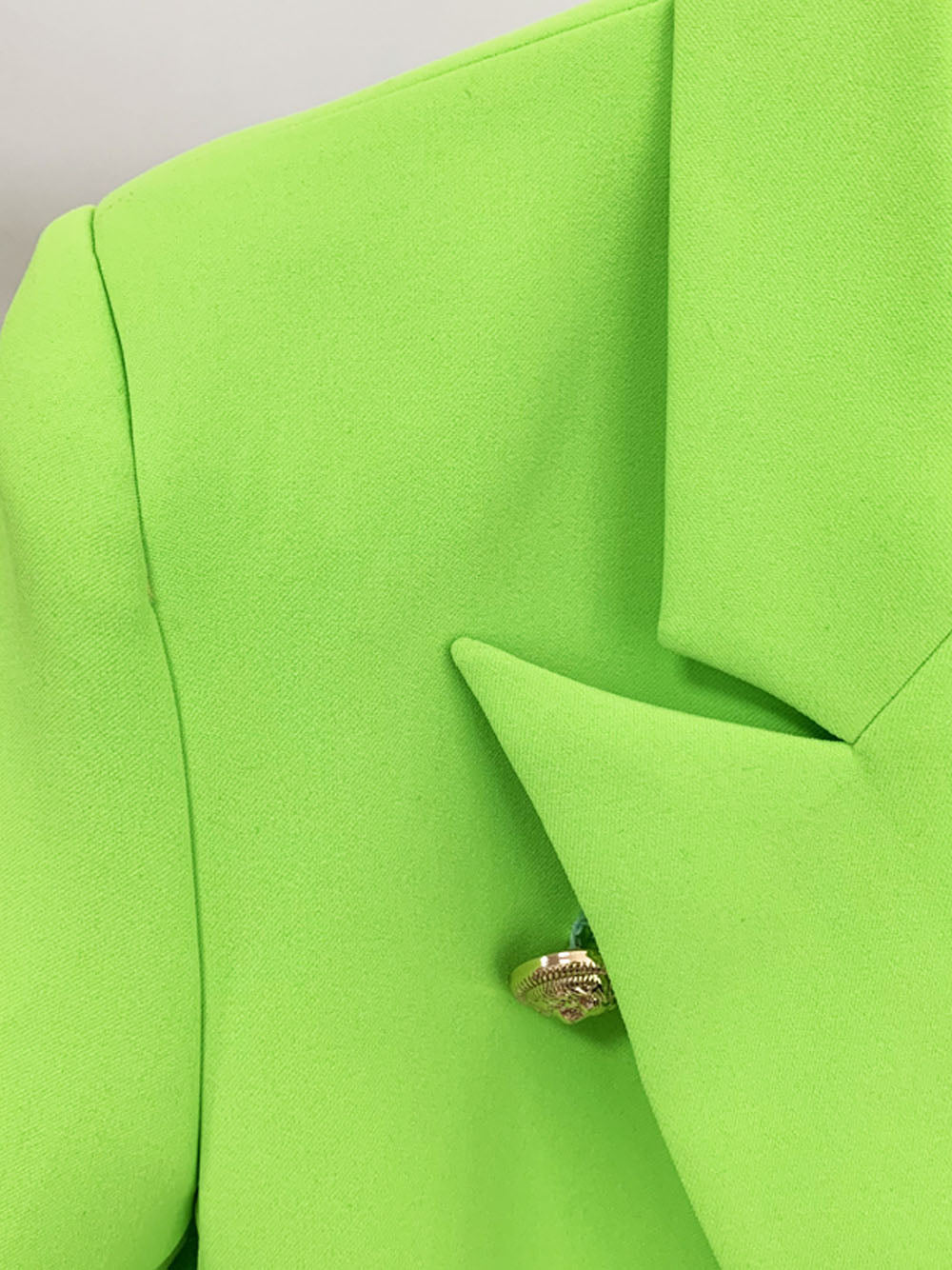 Lime Peak Lapel Gold Button Double Breasted Structured Blazer