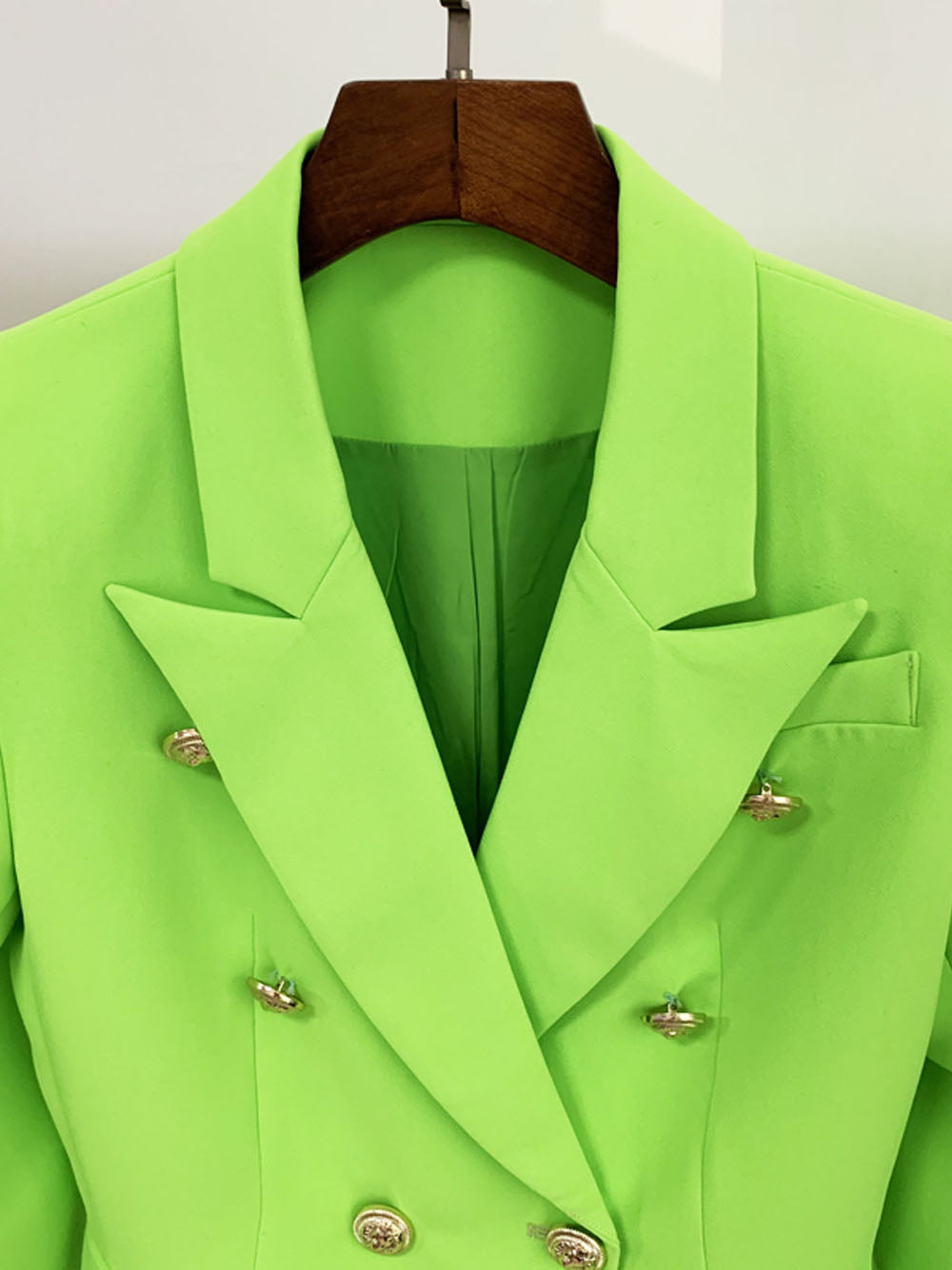 Lime Peak Lapel Gold Button Double Breasted Structured Blazer