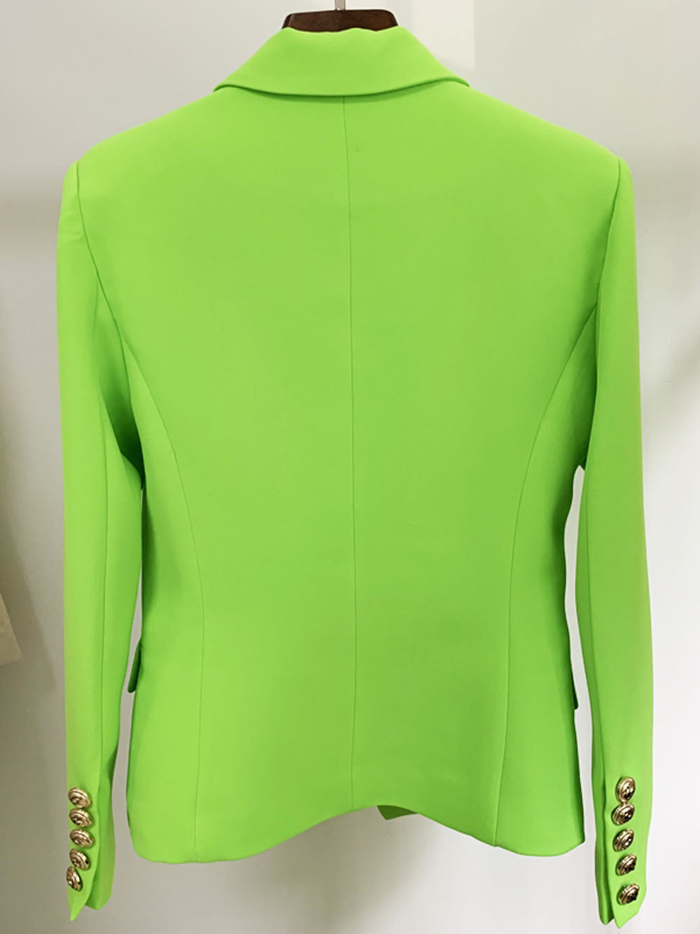 Lime Peak Lapel Gold Button Double Breasted Structured Blazer