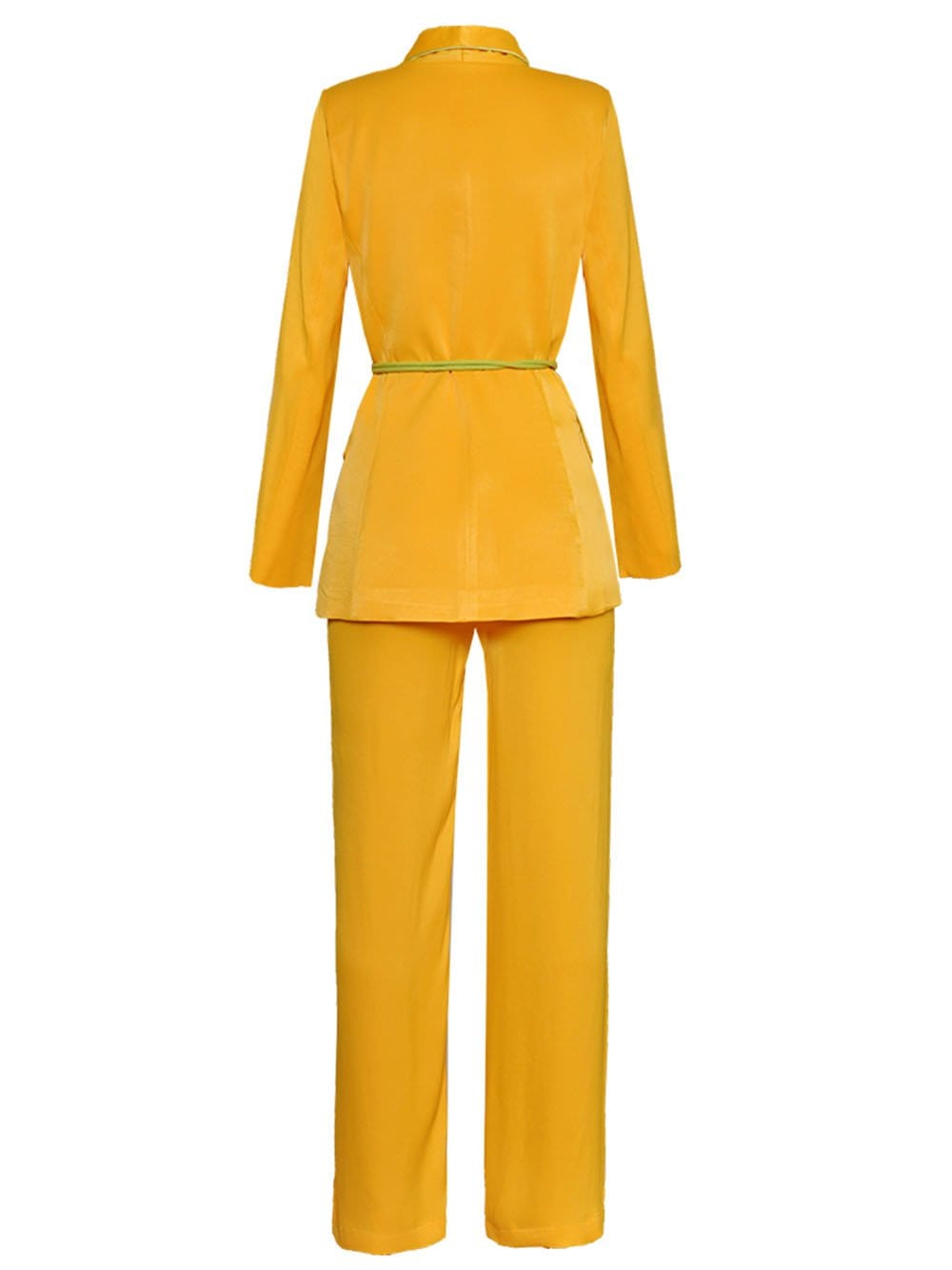 Gold Tasseled Belt Satin Blazer and Pants Set 3