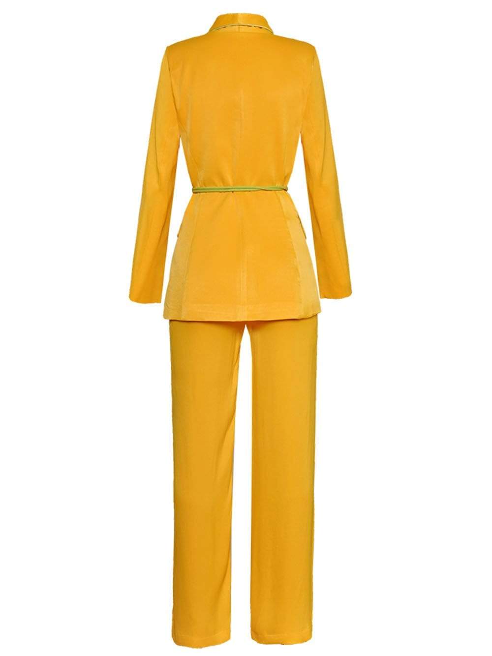 Gold Shawl Lapel Satin Tassel Belt Blazer and Pants Set