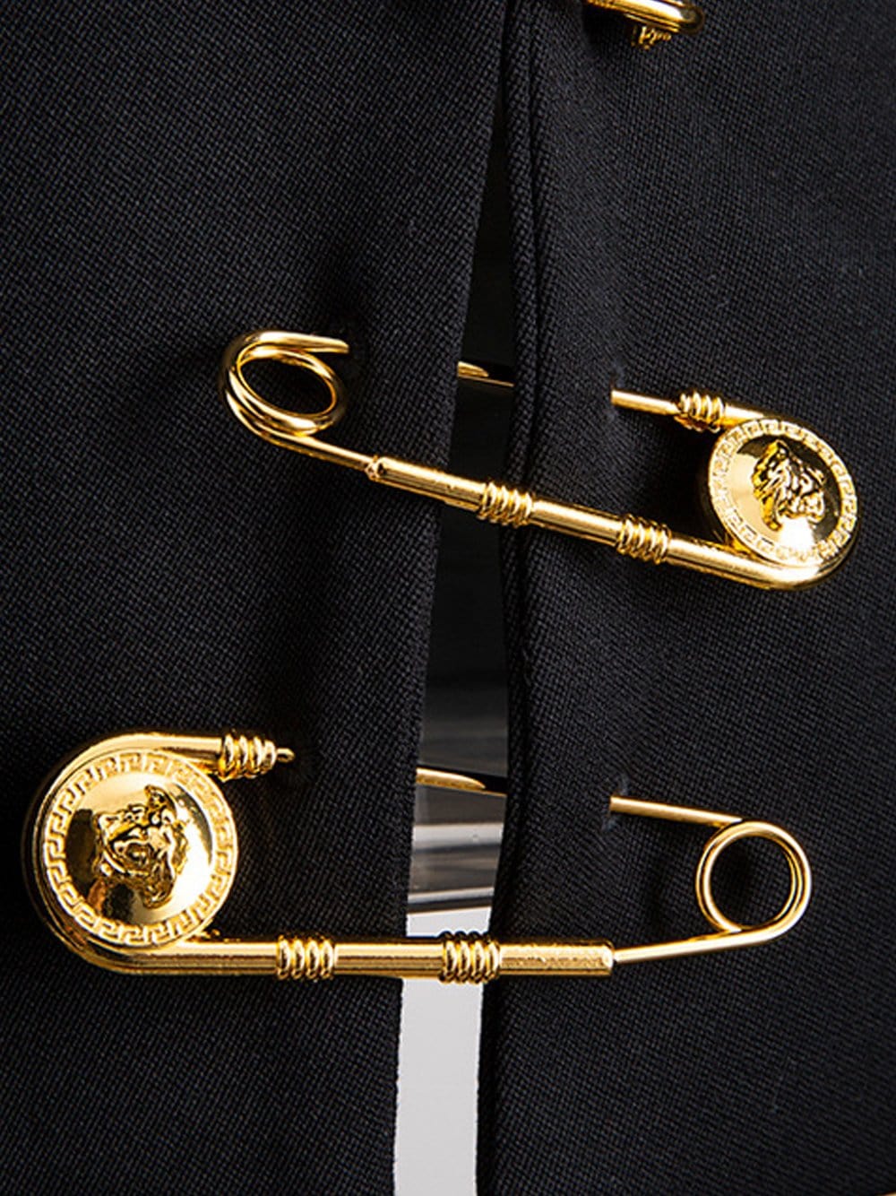 Black Peak Lapel Safety Pin Embellished Single Button Blazer 10