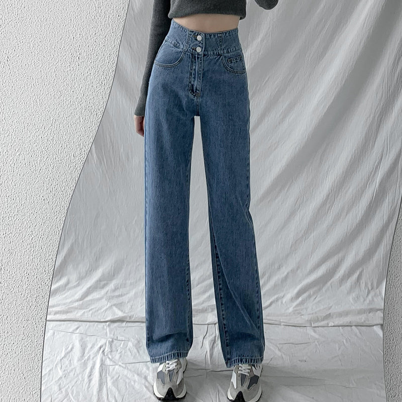 Hight Waist Blue White Wide Leg Comfy Jeans