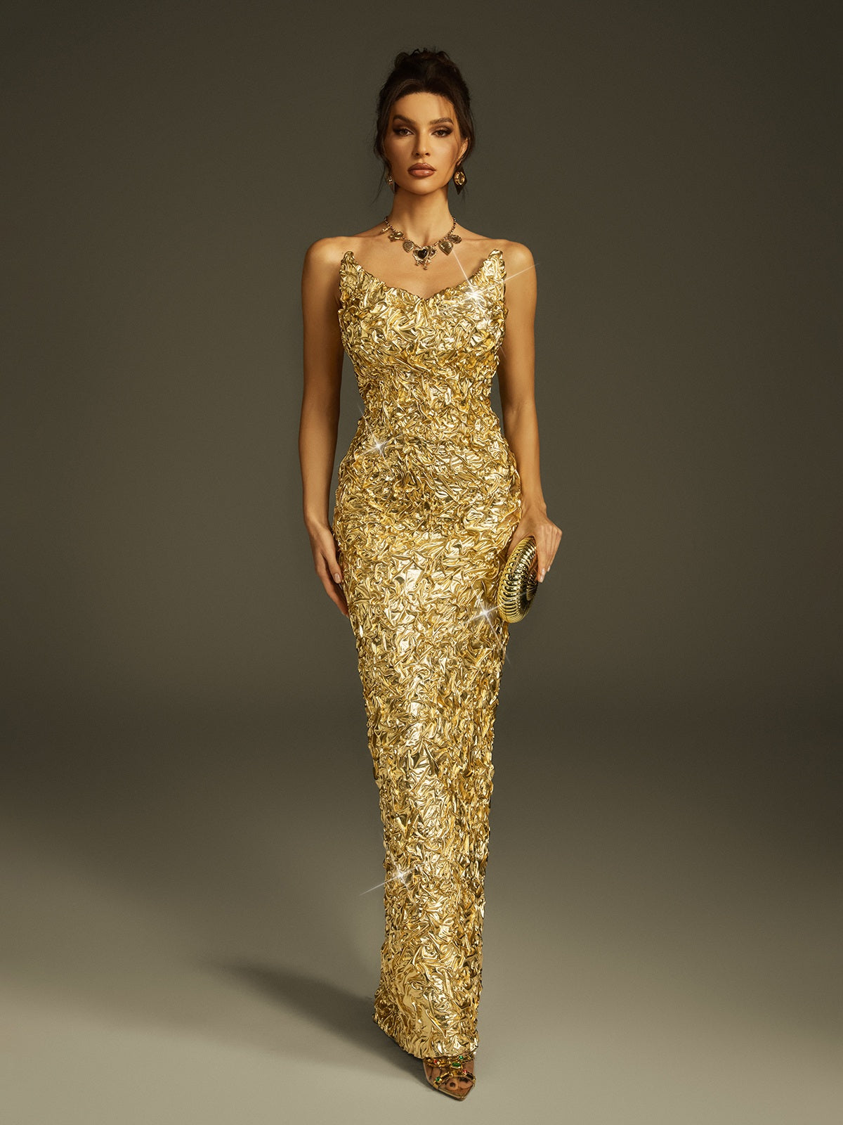 Strapless Foil Split Maxi Dress