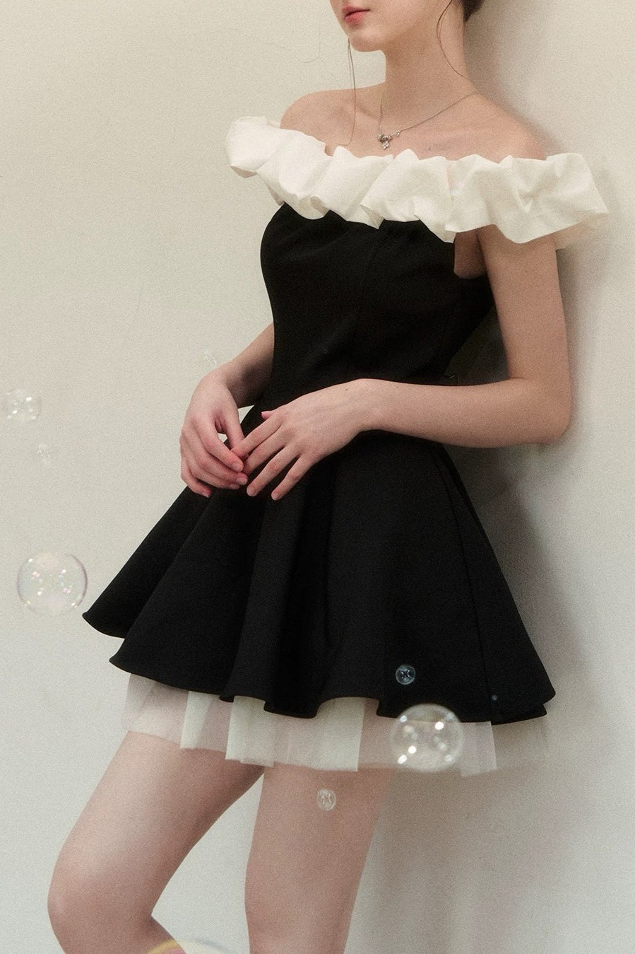 Black Ballet Neck Colorblock Mini Dress 5