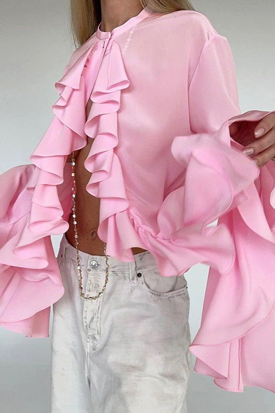 Ruffled Long-Sleeve Elegant Blouse