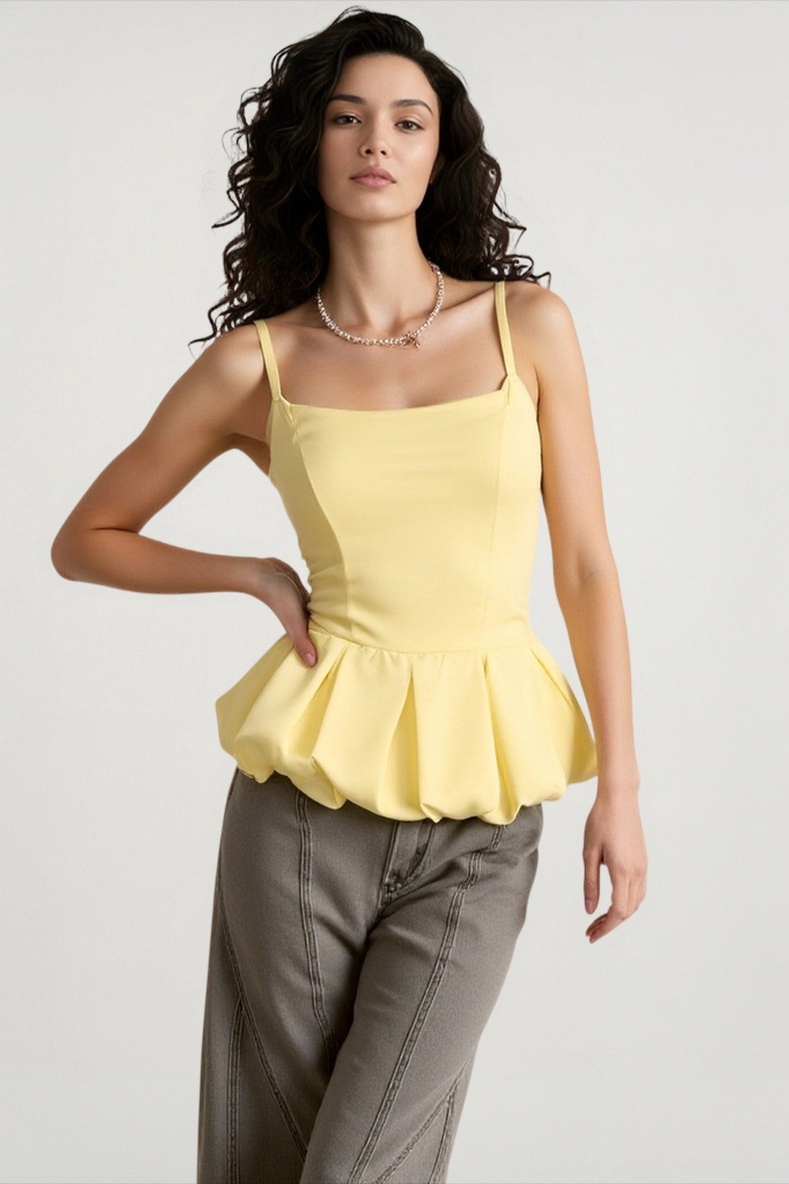 Satin solid waist cami top