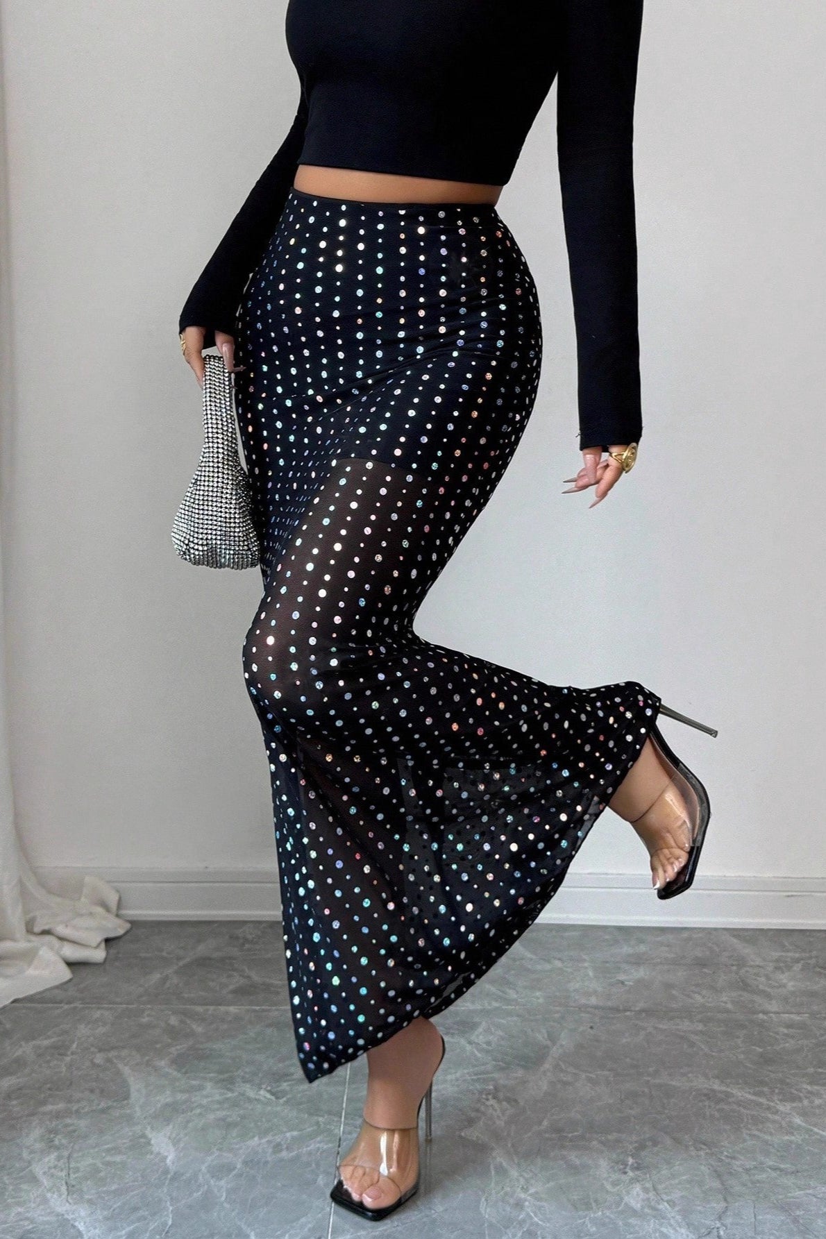 High-Waist Mesh Bodycon Skirt
