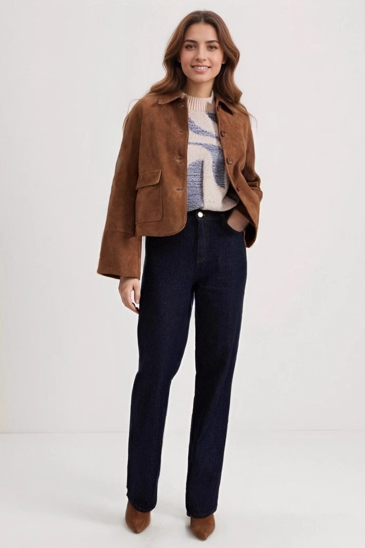 Midweight Suede Notch Collar Coat