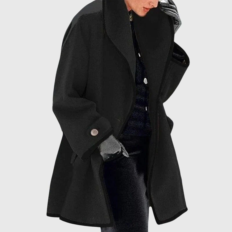 Hooded Contrast Trim Long Sleeve Fleece Longline Coat