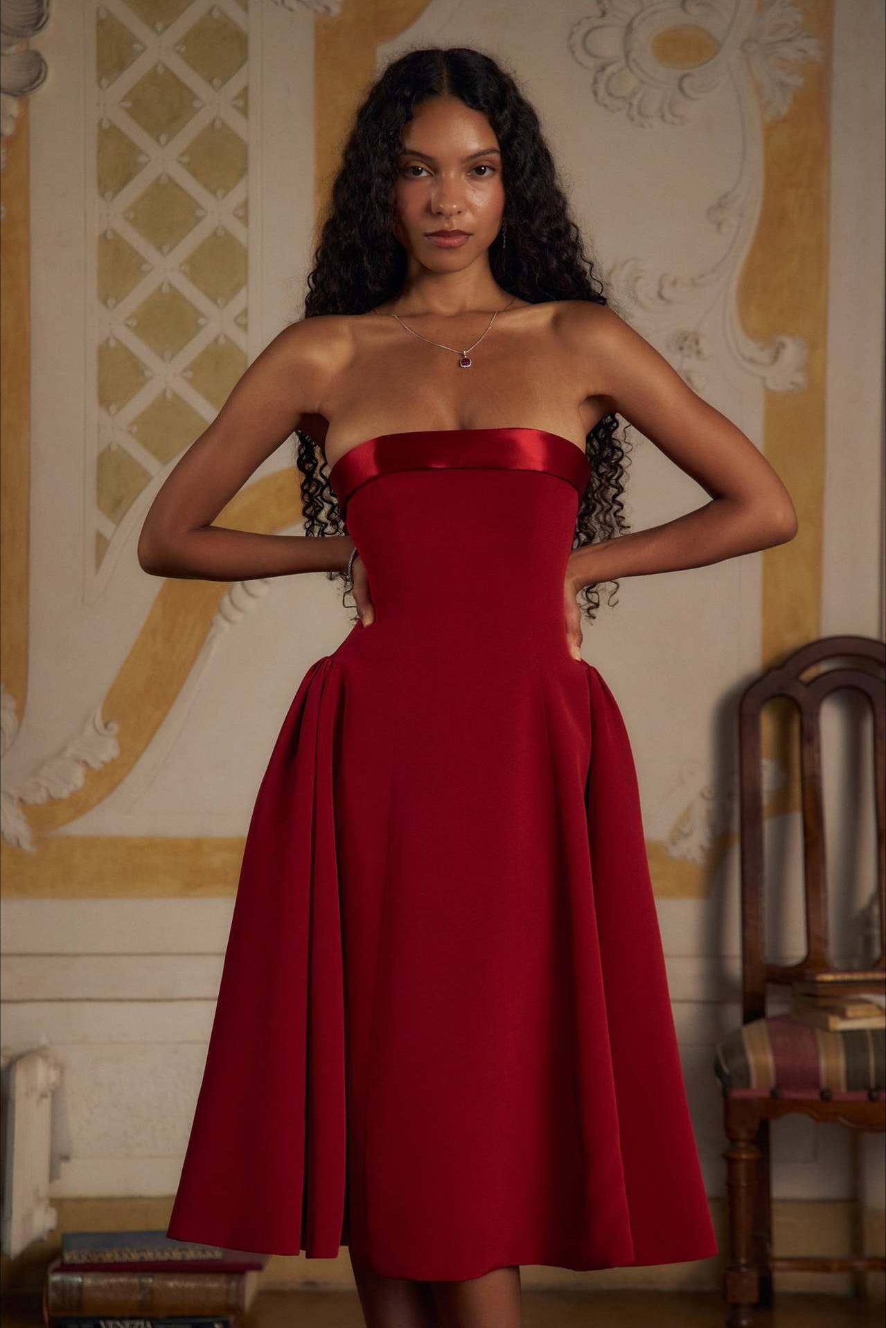 Sexy Backless Strapless Color-Block Maxi Party Dress