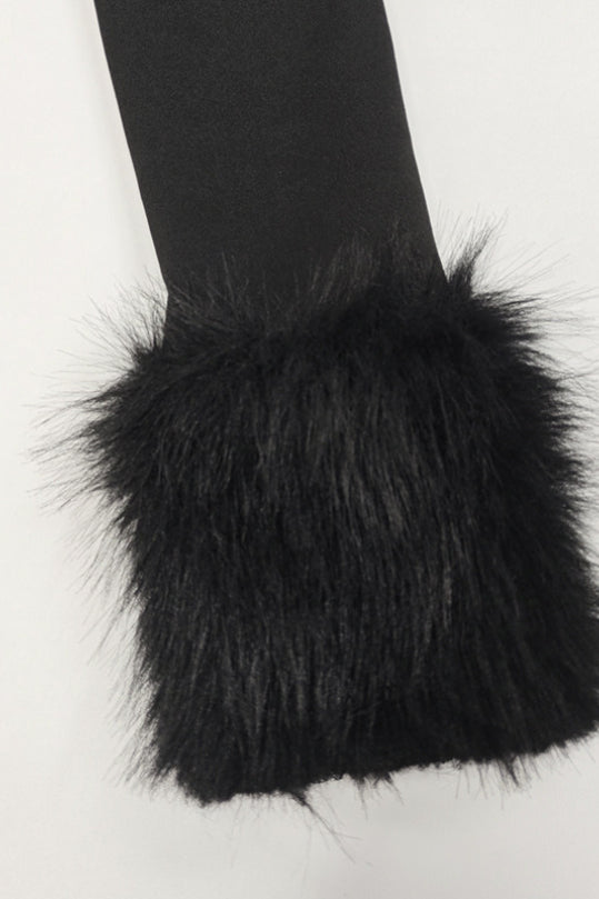 Black Faux Fur Collar Off Shoulder Bodycon Dress 6