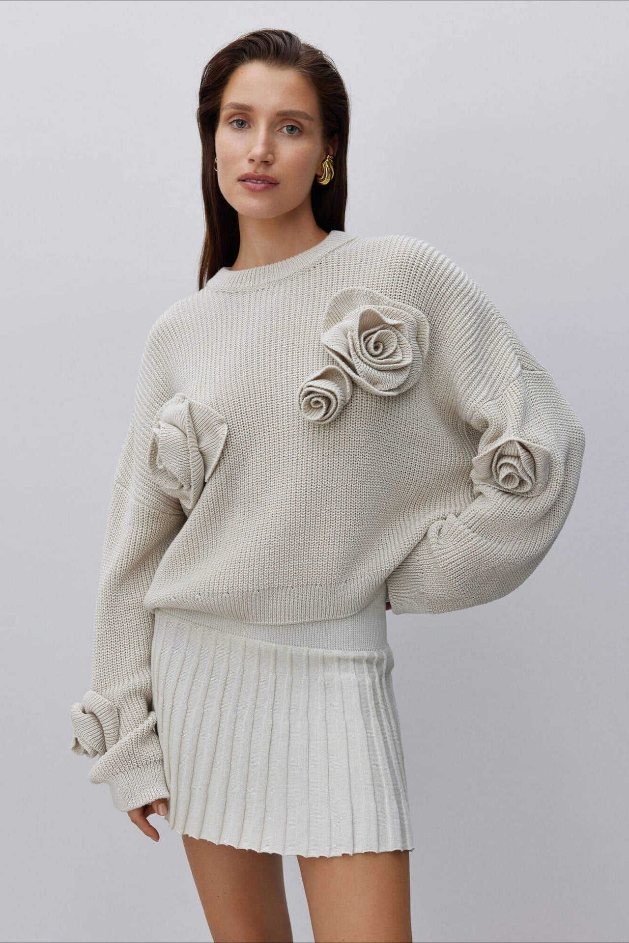 Floral Rose Long Sleeve Knit Sweater